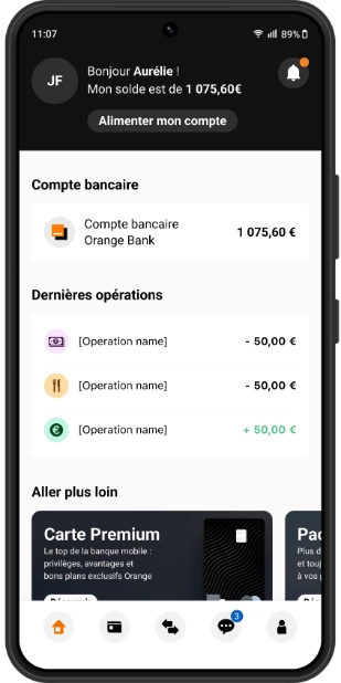 Aperçu de l'App Orange Bank : votre solde actualisé en temps réel
